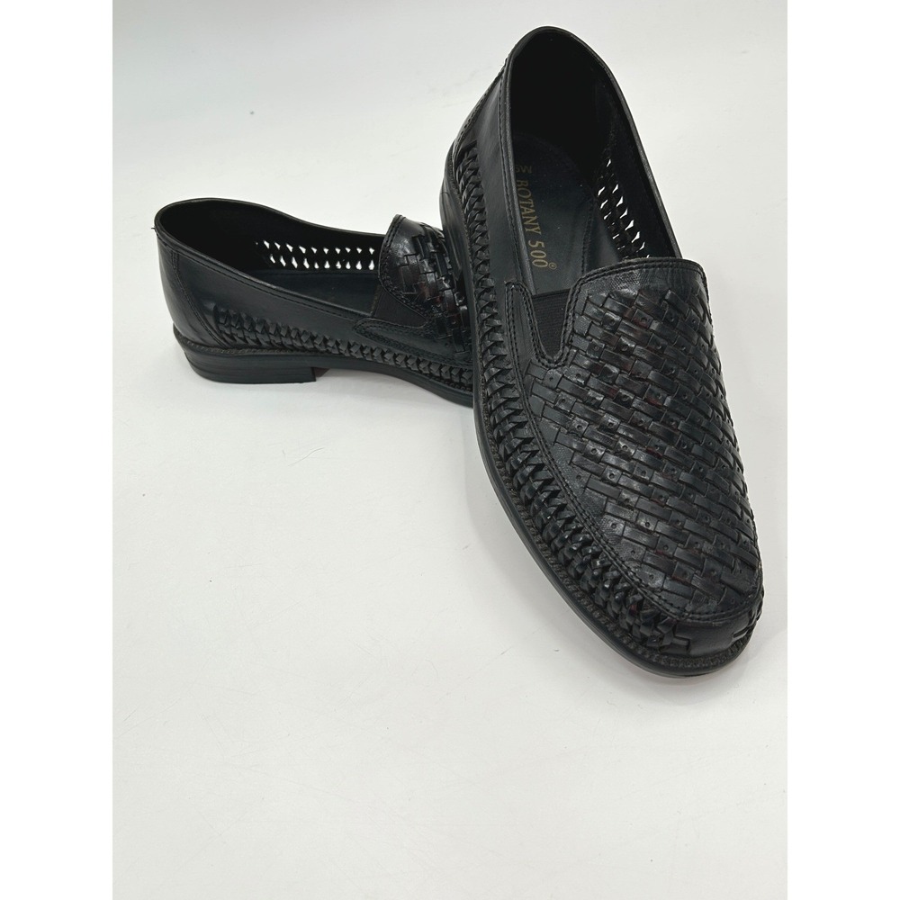 Botany 500 Woven Leather Loafers Mens 8.5W Black Basket Weave Slip On - Picture 3 of 12